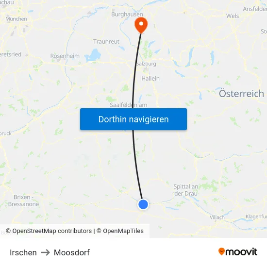 Irschen to Moosdorf map