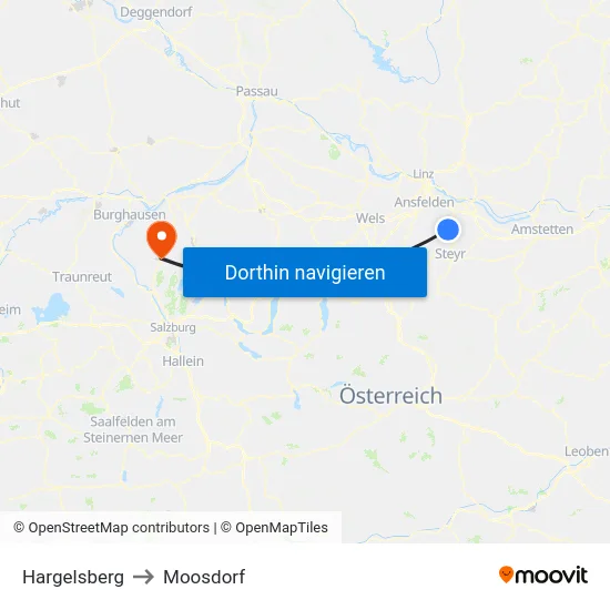 Hargelsberg to Moosdorf map