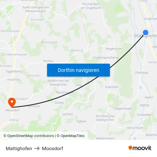 Mattighofen to Moosdorf map