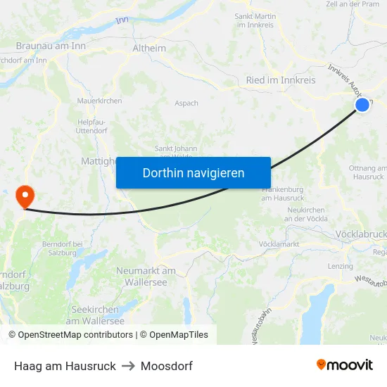 Haag am Hausruck to Moosdorf map