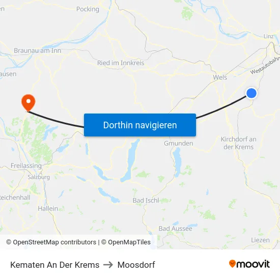 Kematen An Der Krems to Moosdorf map