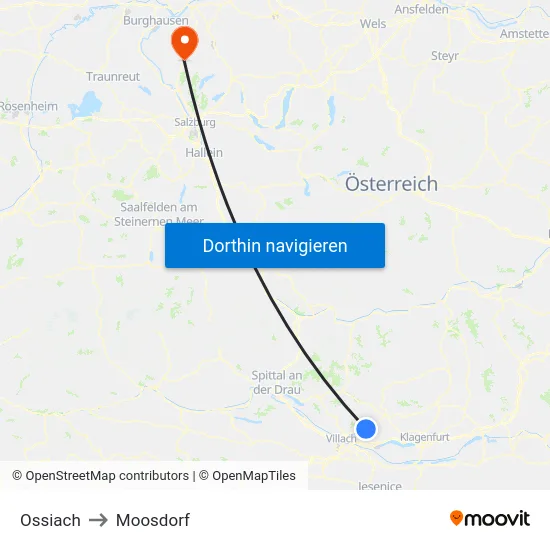 Ossiach to Moosdorf map