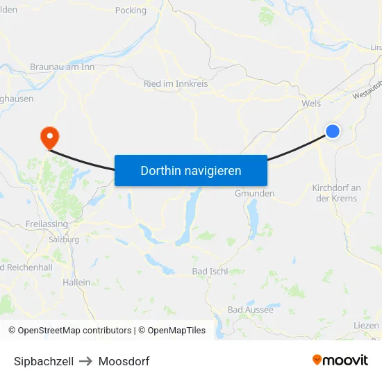 Sipbachzell to Moosdorf map