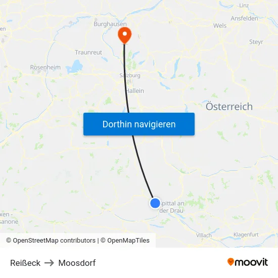 Reißeck to Moosdorf map