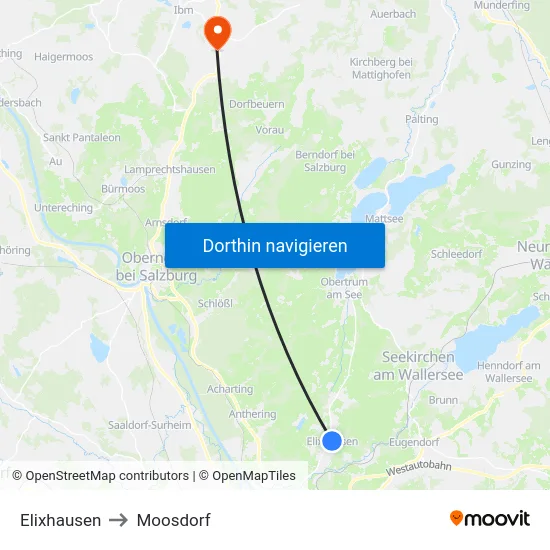 Elixhausen to Moosdorf map