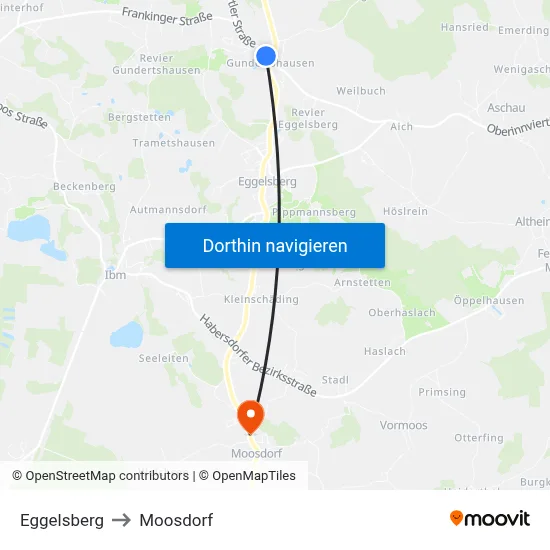 Eggelsberg to Moosdorf map