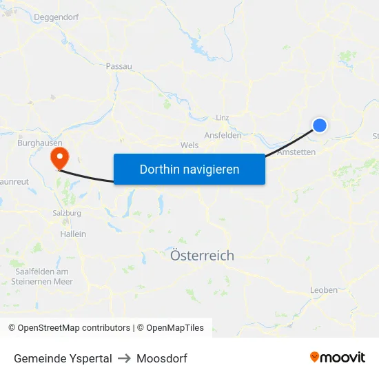 Gemeinde Yspertal to Moosdorf map