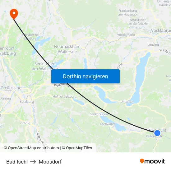 Bad Ischl to Moosdorf map