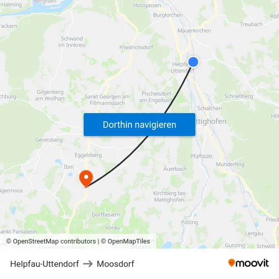 Helpfau-Uttendorf to Moosdorf map