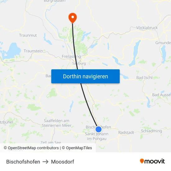 Bischofshofen to Moosdorf map