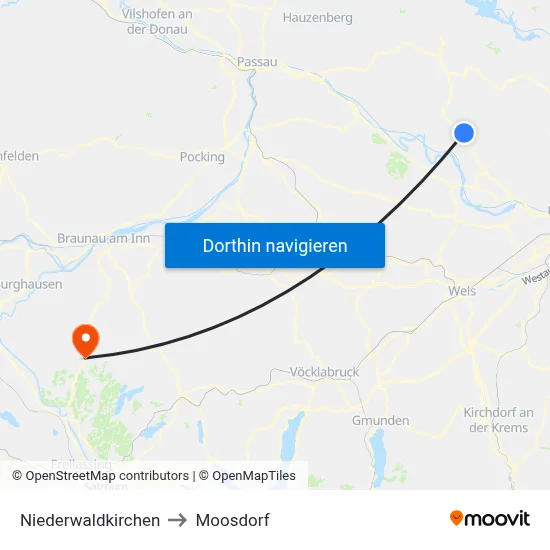 Niederwaldkirchen to Moosdorf map