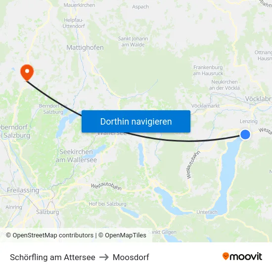 Schörfling am Attersee to Moosdorf map