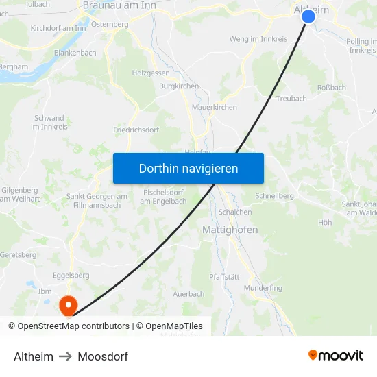 Altheim to Moosdorf map