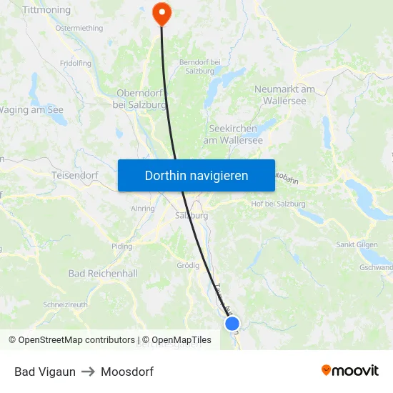 Bad Vigaun to Moosdorf map