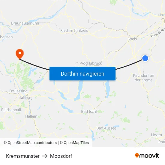Kremsmünster to Moosdorf map