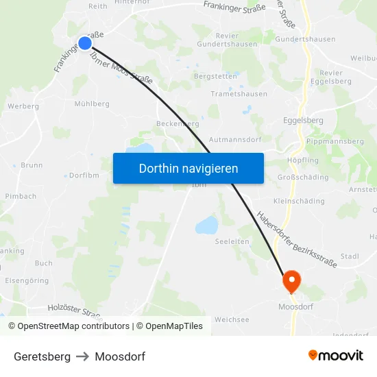 Geretsberg to Moosdorf map