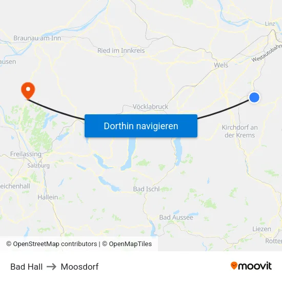 Bad Hall to Moosdorf map