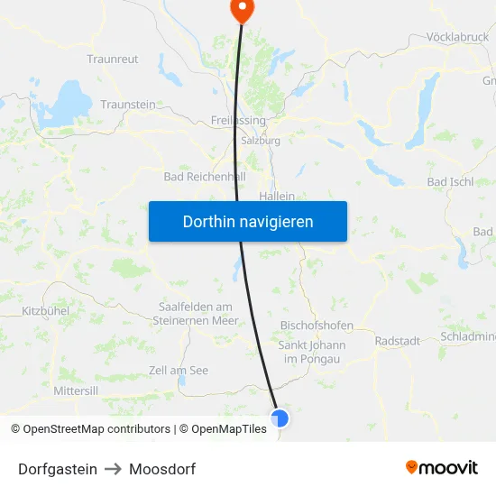 Dorfgastein to Moosdorf map