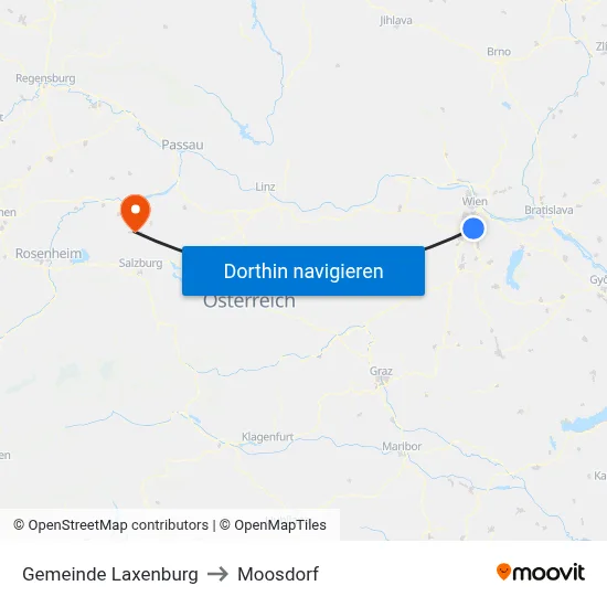 Gemeinde Laxenburg to Moosdorf map