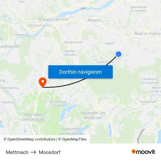 Mettmach to Moosdorf map