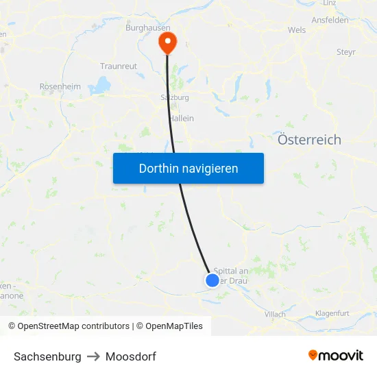 Sachsenburg to Moosdorf map
