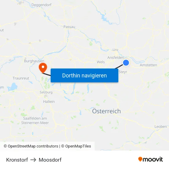 Kronstorf to Moosdorf map