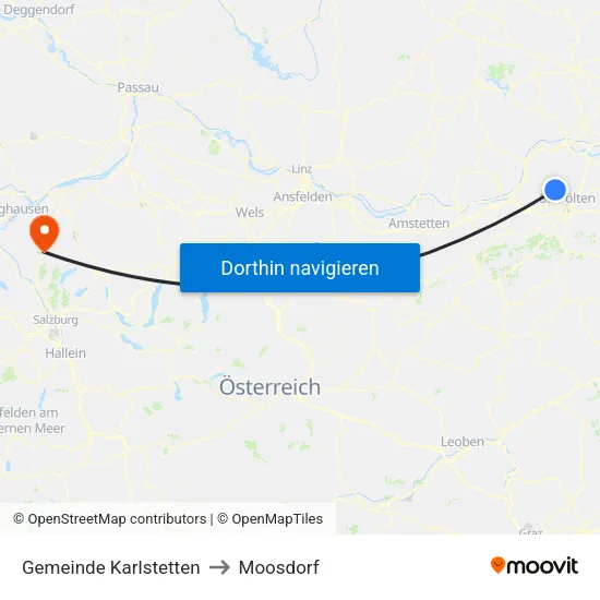 Gemeinde Karlstetten to Moosdorf map