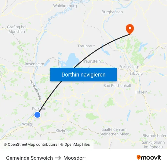 Gemeinde Schwoich to Moosdorf map
