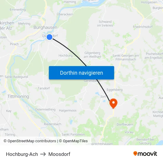 Hochburg-Ach to Moosdorf map