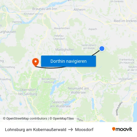 Lohnsburg am Kobernaußerwald to Moosdorf map