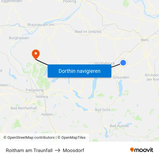 Roitham am Traunfall to Moosdorf map