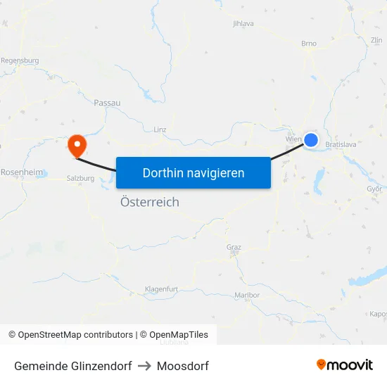 Gemeinde Glinzendorf to Moosdorf map