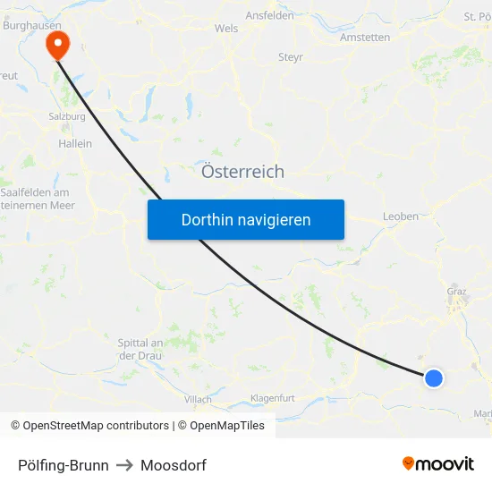 Pölfing-Brunn to Moosdorf map