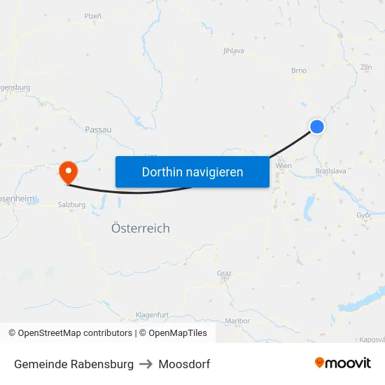 Gemeinde Rabensburg to Moosdorf map