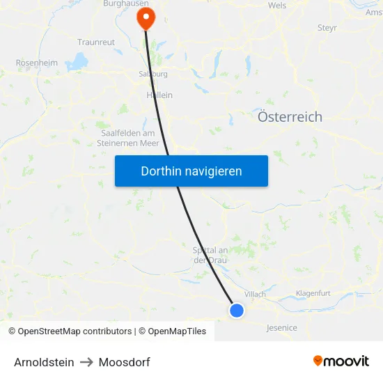 Arnoldstein to Moosdorf map