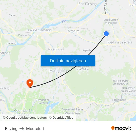Eitzing to Moosdorf map