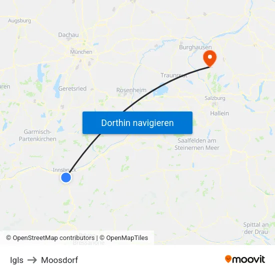 Igls to Moosdorf map