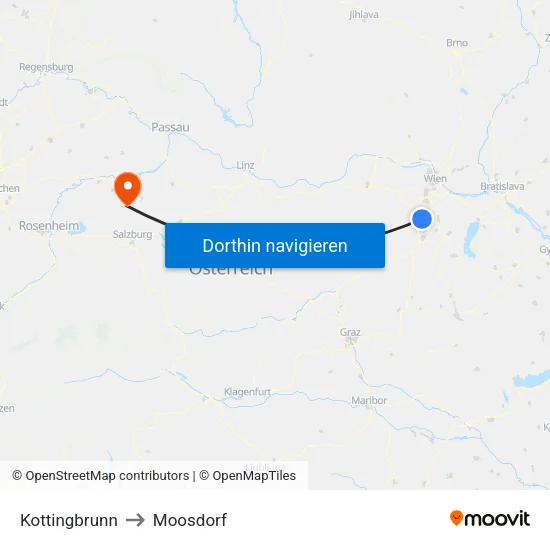 Kottingbrunn to Moosdorf map