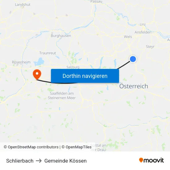 Schlierbach to Gemeinde Kössen map