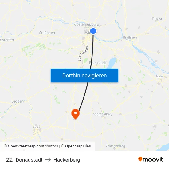 22., Donaustadt to Hackerberg map