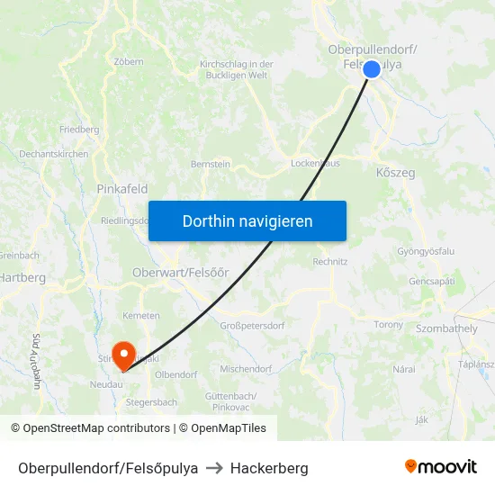 Oberpullendorf/Felsőpulya to Hackerberg map