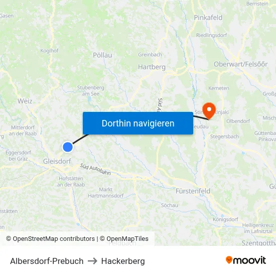 Albersdorf-Prebuch to Hackerberg map