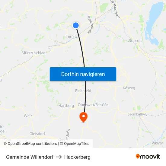 Gemeinde Willendorf to Hackerberg map