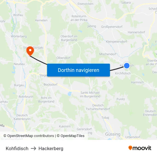 Kohfidisch to Hackerberg map