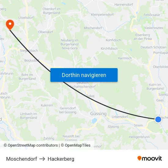 Moschendorf to Hackerberg map