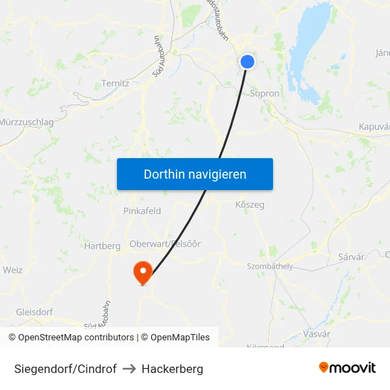 Siegendorf/Cindrof to Hackerberg map