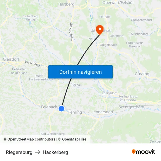 Riegersburg to Hackerberg map