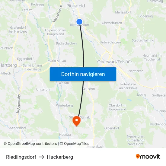 Riedlingsdorf to Hackerberg map
