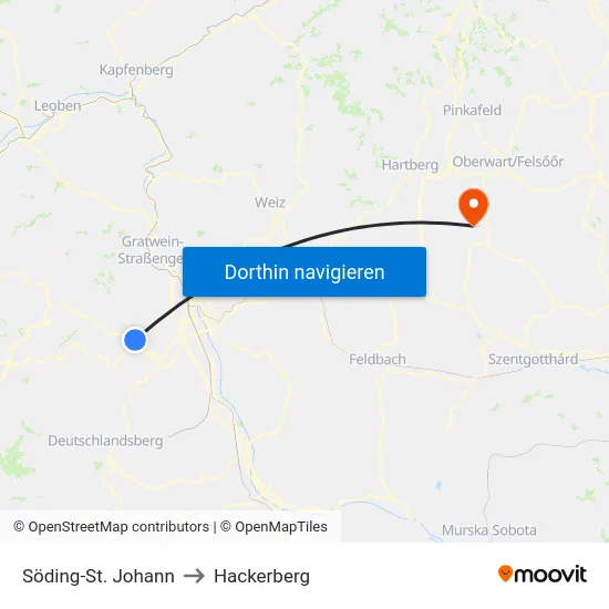 Söding-St. Johann to Hackerberg map