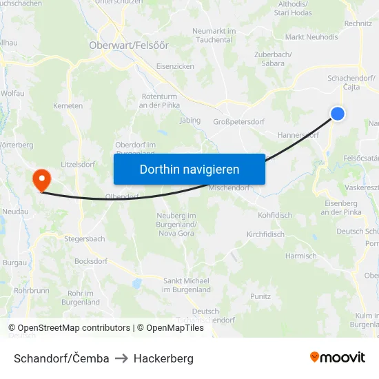 Schandorf/Čemba to Hackerberg map